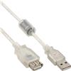 InLine Cavo USB 2.0 A maschio / A femmina, Ferrite, prolunga, trasparente, 2m