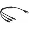 DeLOCK Cavo di ricarica USB 3 in 1 Tipo-A a Lightning / Micro USB / USB Type-C da 30 cm nero