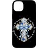 Christian Scripture Inspirational Bible Custodia per iPhone 14 Plus He Is Risen Pasqua Cristiana Floreale Fiocco Croce Religioso