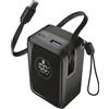 Cellularline power bank Roller 10.000 mAh con output fino a 45 W, cavo USB-C retrattile da 70 cm, display LCD, ricarica simultanea di 3 dispositivi, colore nero