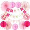 OSDUE Ventagli di Carta Decorativi Festa, Set di Carta Pompon Fiori di Paper Festoni e Bandierine Feste di Compleanno Pon Pon Rosa Addobbi Fiori Ventaglio Decorazioni Festa Striscione Buon Compleanno