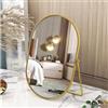 Numjeg Specchio da tavolo ovale da scrivania, specchio da trucco con rotazione regolabile a 90°, in metallo dorato, decorazione per soggiorno, camera da letto, tavolo, bagno