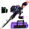 Eawfgtuw Canna da pesca telescopica con mulinello per set combinato per acque salate, surf, barca, molo casting, struttura in fibra di vetro e recupero liscio, viola (1,98 metri F)