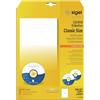 SIGEL LA525 Etichette per CD/DVD, bianco, coprenti, con centratore, 117 mm (A4), 50 et.=25 fg