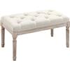 Panca Fondo Letto Imbottita Con Rivestimento Effetto Lino E Gambe In Legno, 80x40x41cm, Beige