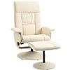 Poltrona Relax Reclinabile Fino 135° Con Seduta Girevole E Pouf Poggiapiedi, 78x84x110cm, Crema