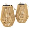 Set Di 2 Lampade Solari In Rattan,con Accensione/spegnimento Automatico, Ip44, 16x16x21 Cm, Marrone