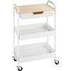 Carrello Cucina Multiuso Con Ruote Girevoli, 2 Cesti, Cassetto E Piano In Legno, Bianco