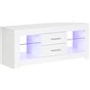 Mobile Porta Tv Da 55" Con Luci Led A 12 Colori E Telecomando, Legno E Vetro 120x40x50cm, Bianco