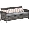 Divanetto Da Esterno 3 Posti In Rattan Pe, Divano Da Esterno Con Cuscini Imbottiti E Sfoderabili, Per Giardino, Patio E Terrazzo, 173x68x78 Cm, Grigio