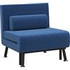 Poltrona Letto Con Schienale Regolabile In 5 Posizioni, In Tessuto Effetto Lino E Acciaio, 75x70x75 Cm, Blu Scuro