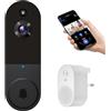 FineLuck Videocamera per campanello 1080P Wireless, Sorveglianza esterna interna, Alimentazione a batteria, Rilevamento umano AI, conversazione a 2 vie, Wi-Fi 2.4G, archiviazione cloud