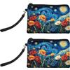 Peacoblue Set di 2 grandi portamonete da donna, motivo: libellula e glicinia, portamonete resistente, con chiusura lampo, pittura a olio, 18cm x 12.5cm, pittura a olio