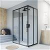 Parama Box doccia nero opaco 3 lati 80x80x80cm con doppio scorrevole e vetro 6mm trasparente h185cm | Tonga