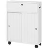 kleankin Mobile Bagno Stretto con Ruote e Ante Scorrevoli, Mobiletto Bagno Salvaspazio con Ripiani Regolabili e 2 Aperture per Carta Igienica, Ideale per Spazi Ridotti, 52x17x67 cm, Bianco