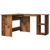 Mhdvray Scrivania angolare a forma di L con cassetto per tastiera, scrivania per computer effetto legno anticato con 2 scomparti aperti, scrivania angolare in legno per studio, 120 x 140 x 75 cm