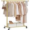 SONGMICS Stand Appendiabiti con Ruote, Attaccapanni Estensibile per Carichi Pesanti, Portata Totale 100 kg, 45 x (92-132) x 161,5 cm, Facile da Montare e Spostare, Oro Pallido HSR013A01
