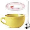 HXXWEUS Tazza da Caffè Grande, 700 ml Tazza in Ceramica, Riutilizzabile Ciotola di Pasta, Tazzas Cappuccino, Ciotola da Zuppa in Ceramica Con Coperchio e Cucchiaio, Per Uffici, Ristoranti(Giallo)