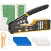 VEVOR Pinza Crimpatrice per Cavi Ethernet RJ45/RJ11/RJ12, Kit di Crimpatura per Connettori Modulari a 4/6/8 pin, con Mini Spelafili 50 Connettori e 50 Guaine, Lame Ricambio e Tester, per Cavi di Rete