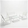 LBSIGN Set Salotto Da Esterno 4 Posti Con Tavolino In Vetro Rest Bianco