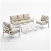 LBSIGN Set Salotto In Alluminio 5 Posti Con Cuscini e Tavolino Bally Bianco