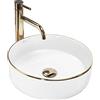Rea - Lavabo Da Appoggio Sami Gold Edge Lavandino Bagno 360 X 360 X 115 mm Ceramica (Bianco)