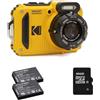 KODAK Pixpro Pack WPZ2 + 2 Batterie + 1 Scheda SD - Fotocamera Digitale Compatta 16M Pixel, Impermeabile fino a 15m, Antiurto, Video 720p, Schermo LCD 2,7 - Batteria Li-ION - Giallo