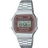 Casio Retro Vintage - Orologio unisex al quarzo Casual cinturino in Acciaio INOX Grigio cassa in Resina display analogico rosso - A168WA-5A