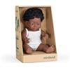 Miniland bambola africana con sindrome di Down 38 cm, testa, braccia e gambe snodabili in morbido vinile, resistenti e flessibili