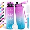 Motswedi Borraccia 1.5l, Borraccia Palestra, a Prova di Perdite Bottiglia acqua, Include Spugna di Pulizia, Motivazionale Bottiglia Plastica, per Palestra, Ciclismo, Viola chiaro & Rosa chiaro