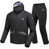 RIDEIRON Tuta Antipioggia Moto Uomo Impermeabile Giacca 15000 mm con Cappuccio Staccabile Sstrisce Riflettenti Nero L