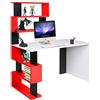 BAKAJI Scrivania con Doppia Libreria 7 Ripiani Tavolo da Lavoro Porta Pc Computer Struttura e Piano in Legno MDF Arredamento Casa Ufficio Cameretta Design Moderno 120 x 60 x 148 cm (Red)