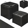 BAKAJI Set 2 Pouf Contenitori in Ecopelle Colore Nero con Coperchio 2 in 1 Trasformabile Vassoio da Portata, Sgabello con Scomparto Multiuso Comoda Imbottitura, Poggiapiedi con Struttura in Legno