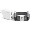 Novecia Caricatore USB-C 120 W Total - Multi-porte 5 uscite (2 x 18 W, 1 x 25 W, QC 3.0, 3.1 A), adattatore di alimentazione per iPhone 17/16/15/14/13, iPad, Samsung Galaxy S - Cavo 2M incluso