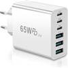 Puiseno Caricatore USB C 65 W, 6 porte, blocco di ricarica, multiplo con adattatore di alimentazione (3 USB C+3 USB A) compatibile con iPhone 17/16/15/14 Pro Max, iPad, Sam-Sung S24/S23/S22