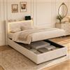 LieABak Letto Singolo Contenitore 90x200 cm in Velluto Beige, Letto una Piazza Imbottito con Sollevamento Idraulico, Letto Imbottito con LED, USB/Type-C, Testiera Capitonné, Rete a Doghe, Struttura in Metallo