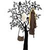 HOMCOM Appendiabiti da parete a forma di albero con 4 uccelli, con 8 ganci, decorazione da parete, per giacche, cappotti, cappelli, sciarpe, borse, 120 x 175 cm, colore nero