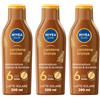 Nivea Sun Latte Solare Carotene Bronze FP6 200 ml, Crema solare abbronzante per una pelle dorata 3x200 ml
