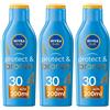 Nivea Sun Latte Solare Protect & Bronze FP30 200 ml, Crema solare 30 per un'abbronzatura dorata 3x200 ml Soluzione