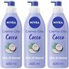 Nivea Crema-Olio Cocco & Olio di Monoi 400 ml, Crema corpo idratante 48h e profumata 3x400 ml