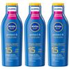 Nivea Sun Latte Solare Protect & Hydrate SPF15 200 ml, Crema solare 15 idratante per 48 ore 3x200 ml Soluzione