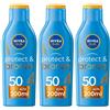 Nivea Sun Latte Solare Protect & Bronze FP50 200 ml, Crema solare 50 per un'abbronzatura dorata 3x200 ml
