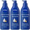Nivea Crema Corpo Nutriente 500 ml, corpo idratante 72 ore per pelle secca o molto 3x500 ml