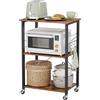 VASAGLE Carrello da Cucina con Rotelle, Carrello di Servizio con 3 Ripiani, Scaffale per Microonde, Struttura Metallica con 6 Ganci, 40 x 60 x 89 cm, Marrone Vintage e Nero Inchiostro KKS60XV1