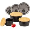 Moritz & Moritz Tre contenitori in ceramica con coperchio - 6 coperchi in bambù e plastica - Contenitori in ceramica bianchi e neri - Per farina, caffè, muesli o accessori da bagno