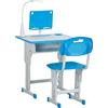 HOMCOM Banchetto per Bambini 6-12 Anni ad Altezza Regolabile con Lampada LED, Leggio e Mensola, Set Banco con Sedia per Bambini in PP, Acciaio e MDF, Blu