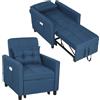 HOMCOM Poltrona Letto Singolo con Schienale Reclinabile su 3 Livelli, 2 Ruote e Cuscino, Divano Letto Singolo Pieghevole per Soggiorno in Tessuto Effetto Lino e Legno, 69x82x85cm, Blu