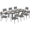 Outsunny Set Tavolo e Sedie da Giardino 9 Pezzi, Set Pranzo Esterno con Tavolo da Giardino Allungabile con Piano in Plastica-Legno, 8 Sedie a Doghe, Struttura in Alluminio per Terrazza Balcone, Grigio