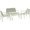 Outsunny Set di Mobili da Giardino in Rattan 4 Pezzi, Salotto da Esterno con Divanetto 2 Posti, 2 Poltrone, Tavolino da Caffè in Vetro, Set Giardino Esterno in Acciaio per Terrazzo e Balcone, Verde