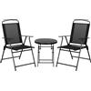 Outsunny Set da Giardino 3 Pezzi con 2 Sedie da Giardino e Tavolino Rotondo Pieghevoli, Set Tavolo e Sedie da Giardino in Metallo e Vetro, Set da Bistro per Patio, Cortile, Esterno, Nero